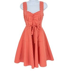 Heart of Haute Orange Gingham Dress Sweetheart Pockets Rockabilly M Pinup Picnic